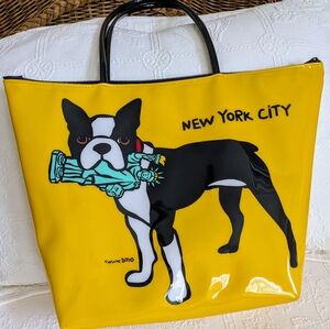 Marc Tetro New York City Yellow Tote / Purse/ Bag With A Boston Terrier